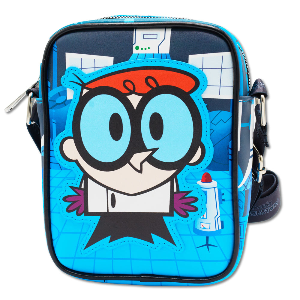Dexter's Laboratory Vegan Leather Crossbody Bag with Adjustable Straps, Dexters Laboratory Dexter Pose and Quote Blues Crossbody Bags Dexter's Laboratory