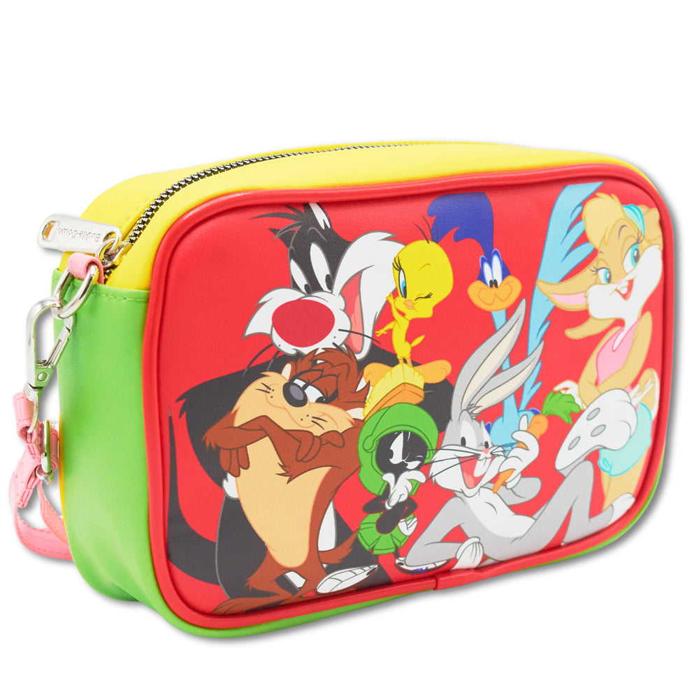 Looney Tunes Bag, Crossbody, Looney Tunes Seven Character Group Pose, Vegan Leather Crossbody Bags Looney Tunes