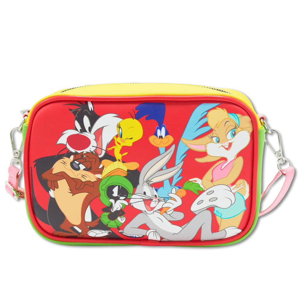Looney Tunes Bag, Crossbody, Looney Tunes Seven Character Group Pose, Vegan Leather Crossbody Bags Looney Tunes