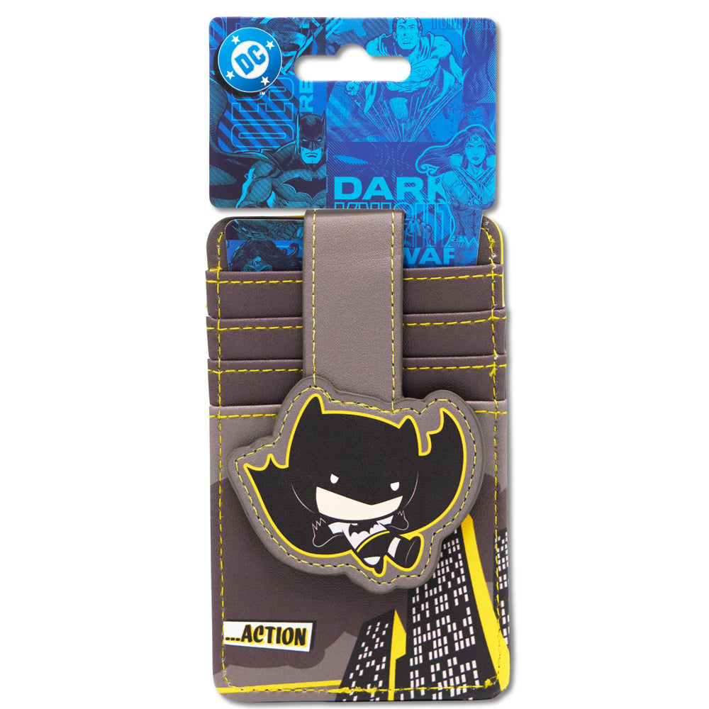 DC Comics Wallet, Character Wallet ID Card Holder, Chibi Batman Action Pose, Vegan Leather Mini ID Wallets DC Comics