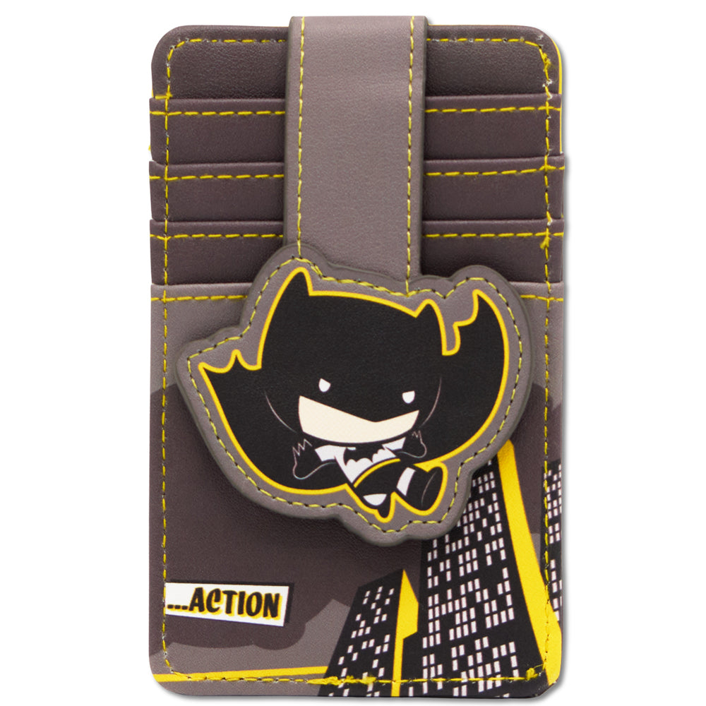DC Comics Wallet, Character Wallet ID Card Holder, Chibi Batman Action Pose, Vegan Leather Mini ID Wallets DC Comics