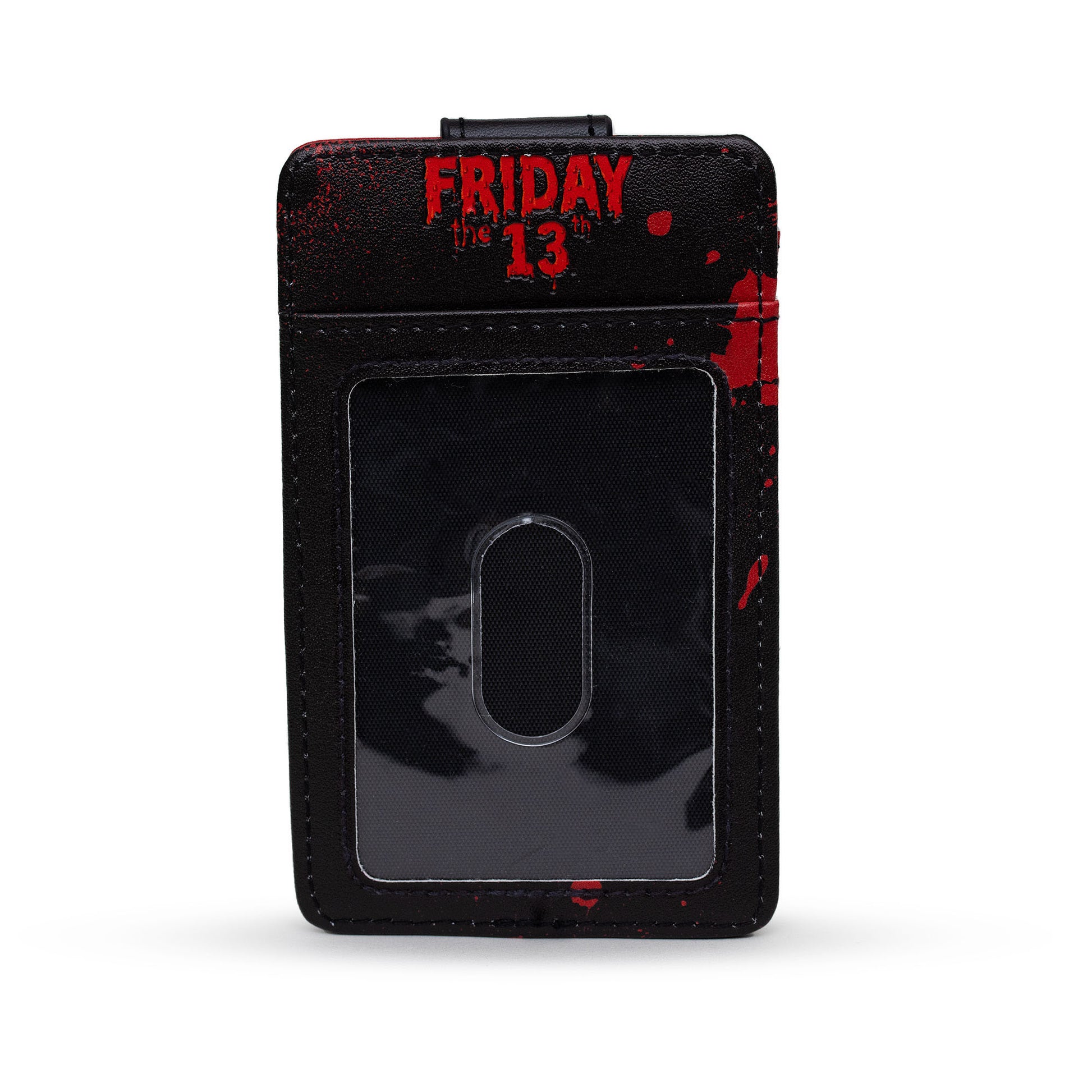 Warner Bros. Horror Movies Wallet, Character Wallet ID Card Holder, Friday the 13th Jason Hockey Mask Black Red, Vegan Leather Mini ID Wallets Friday the 13th