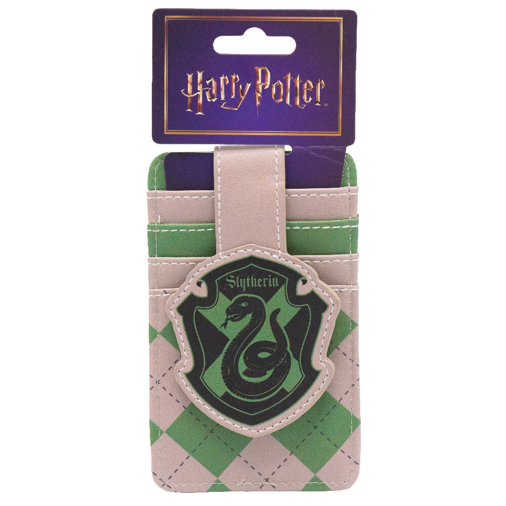 Harry Potter Wallet, Character Wallet ID Card Holder, Harry Potter Slytherin Crest Gray/Green, Vegan Leather Mini ID Wallets Harry Potter