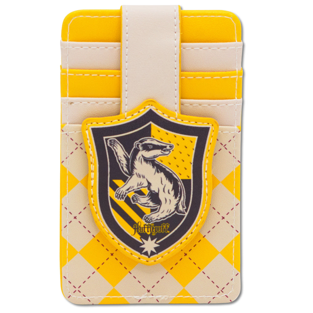 Harry Potter Wallet, Character Wallet ID Card Holder, Harry Potter Hufflepuff Crest Tan/Yellow, Vegan Leather Mini ID Wallets Harry Potter