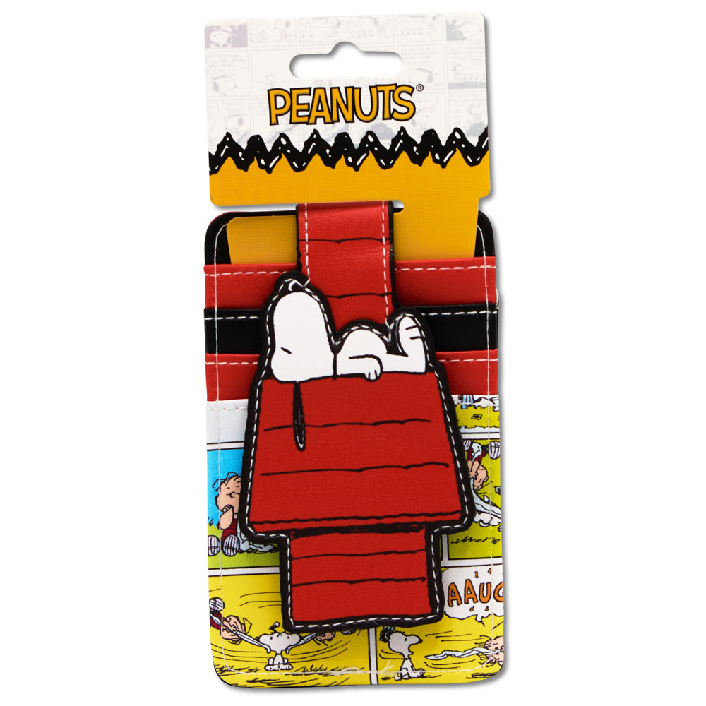 Snoopy Sleeping Dog House ID Card Wallet – Peanuts Vegan Leather Black Mini ID Wallets Peanuts