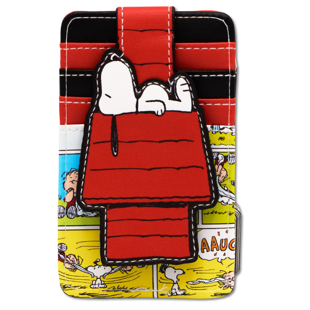 Snoopy Sleeping Dog House ID Card Wallet – Peanuts Vegan Leather Black Mini ID Wallets Peanuts