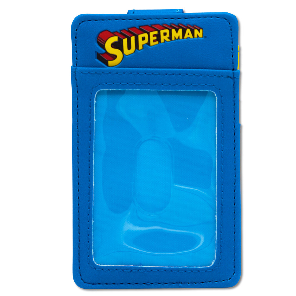 DC Comics Wallet, Character Wallet ID Card Holder, Superman Super Shield Logo Blue, Vegan Leather