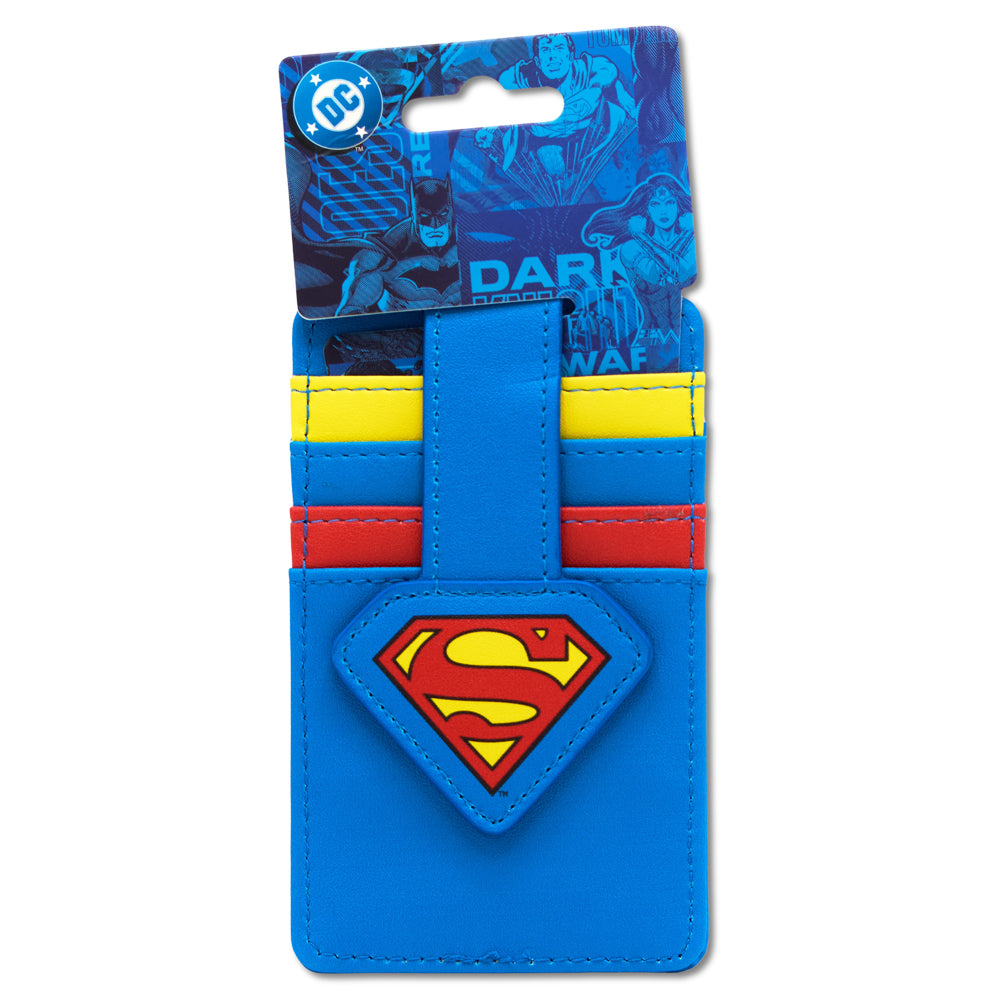 DC Comics Wallet, Character Wallet ID Card Holder, Superman Super Shield Logo Blue, Vegan Leather Mini ID Wallets DC Comics