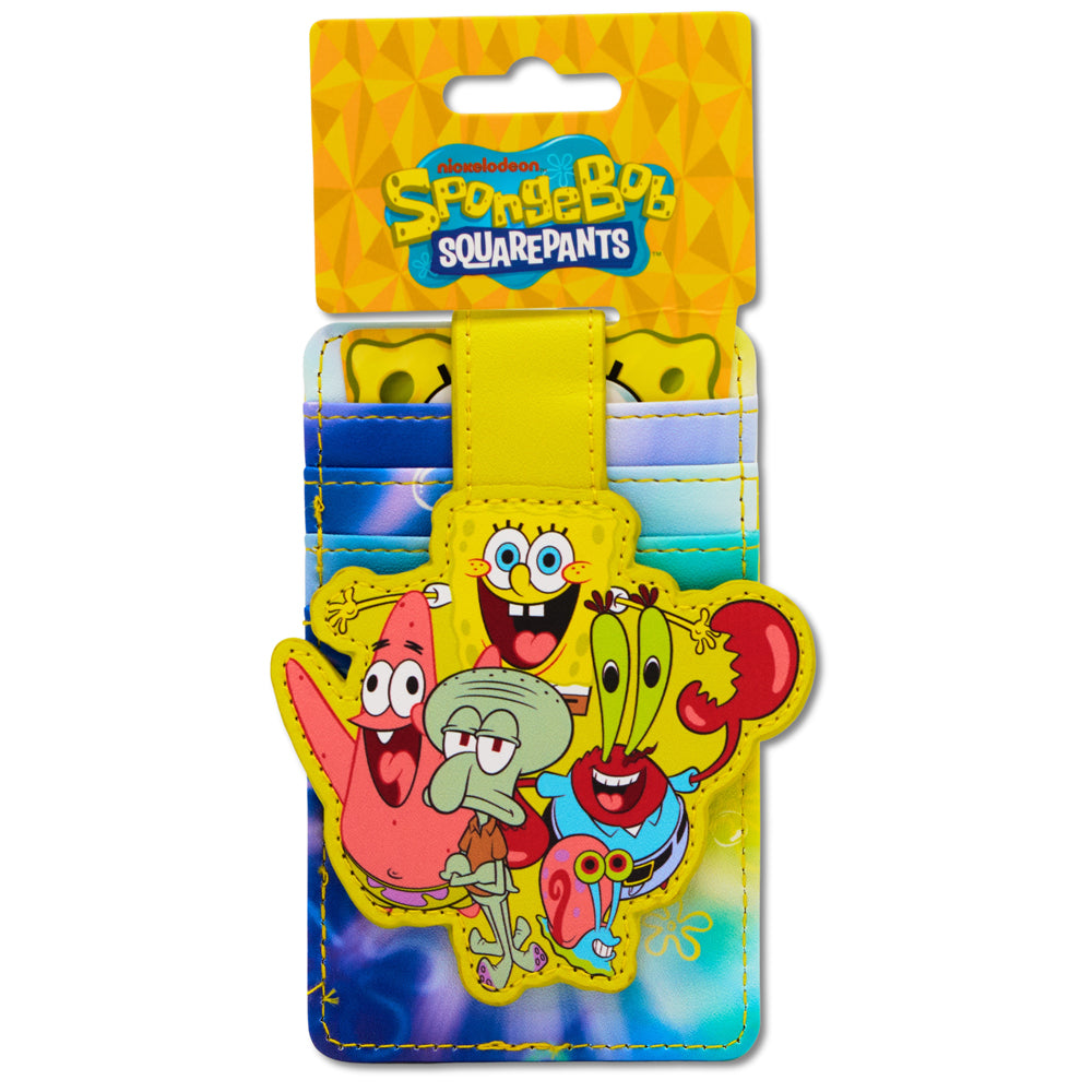 SpongeBob SquarePants Wallet, Character Wallet ID Card Holder, SpongeBob SquarePants Five Character Group Pose, Vegan Leather Mini ID Wallets SpongeBob SquarePants