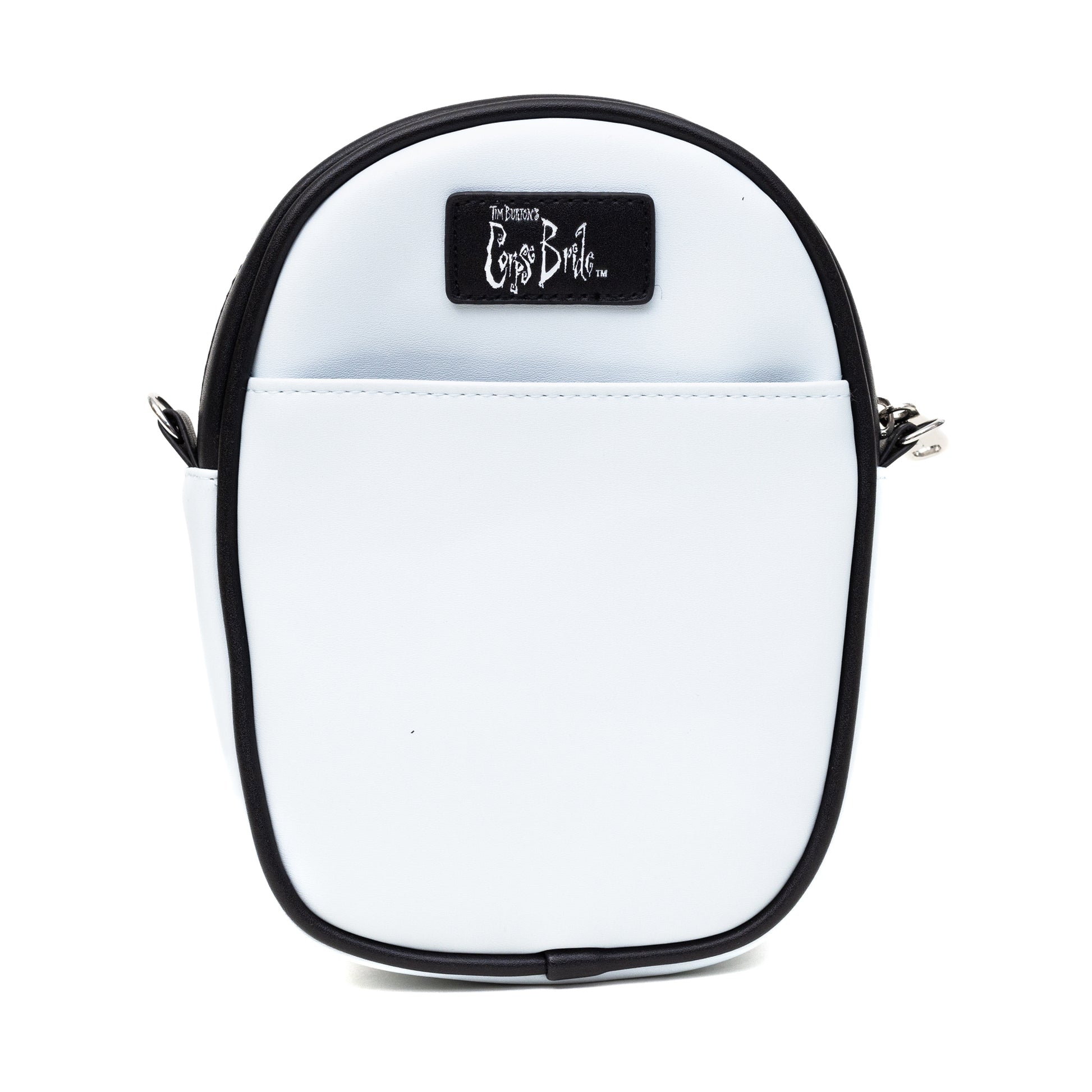 Horror Movies Vegan Leather Cross Body Bag, Emily the Corpse Bride Face Applique Pale Blue Crossbody Bags Corpse Bride