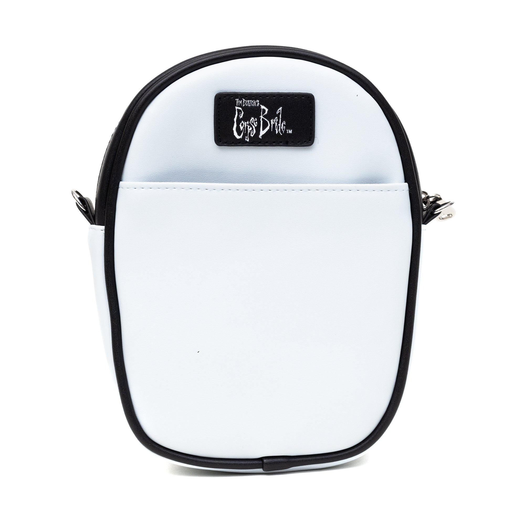 Horror Movies Vegan Leather Cross Body Bag, Emily the Corpse Bride Face Applique Pale Blue Crossbody Bags Corpse Bride