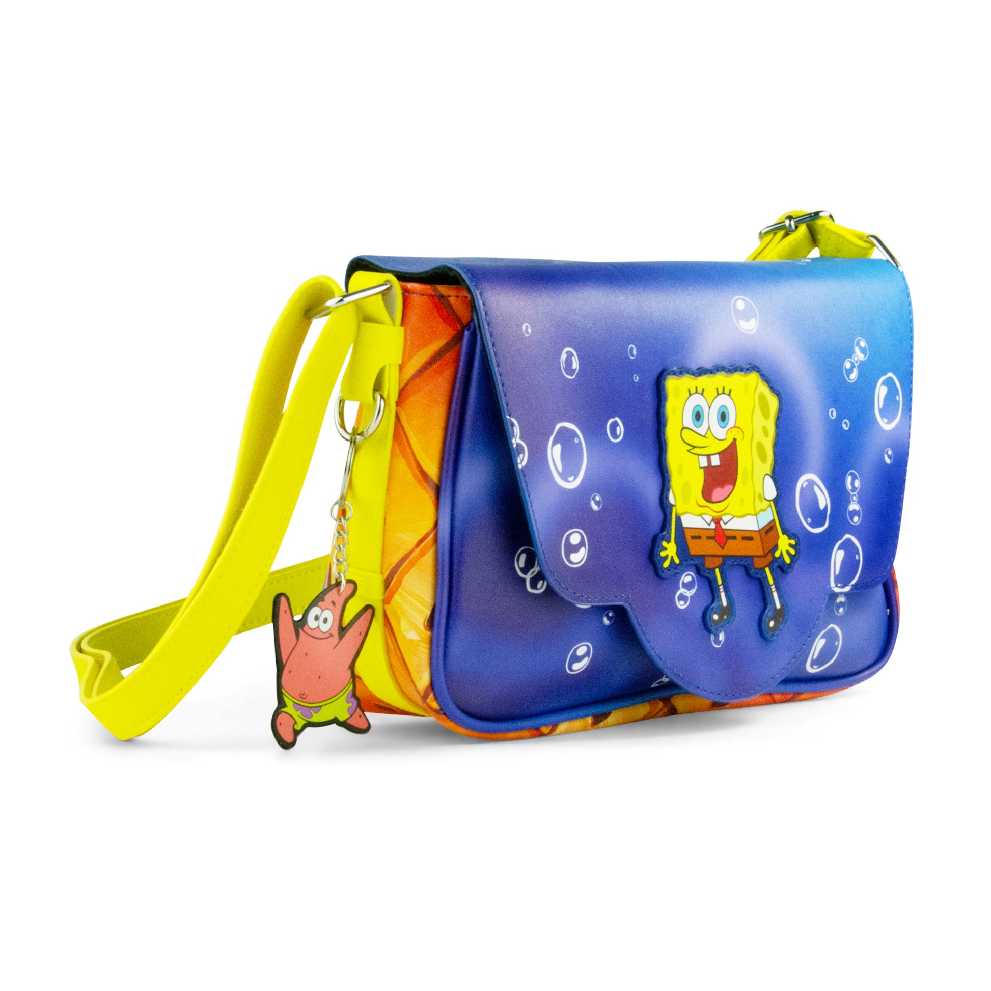 Nickelodeon Bag, Fold Over Crossbody, SpongeBob SquarePants Excited Full Body Pose Applique, Vegan Leather Crossbody Bags SpongeBob SquarePants