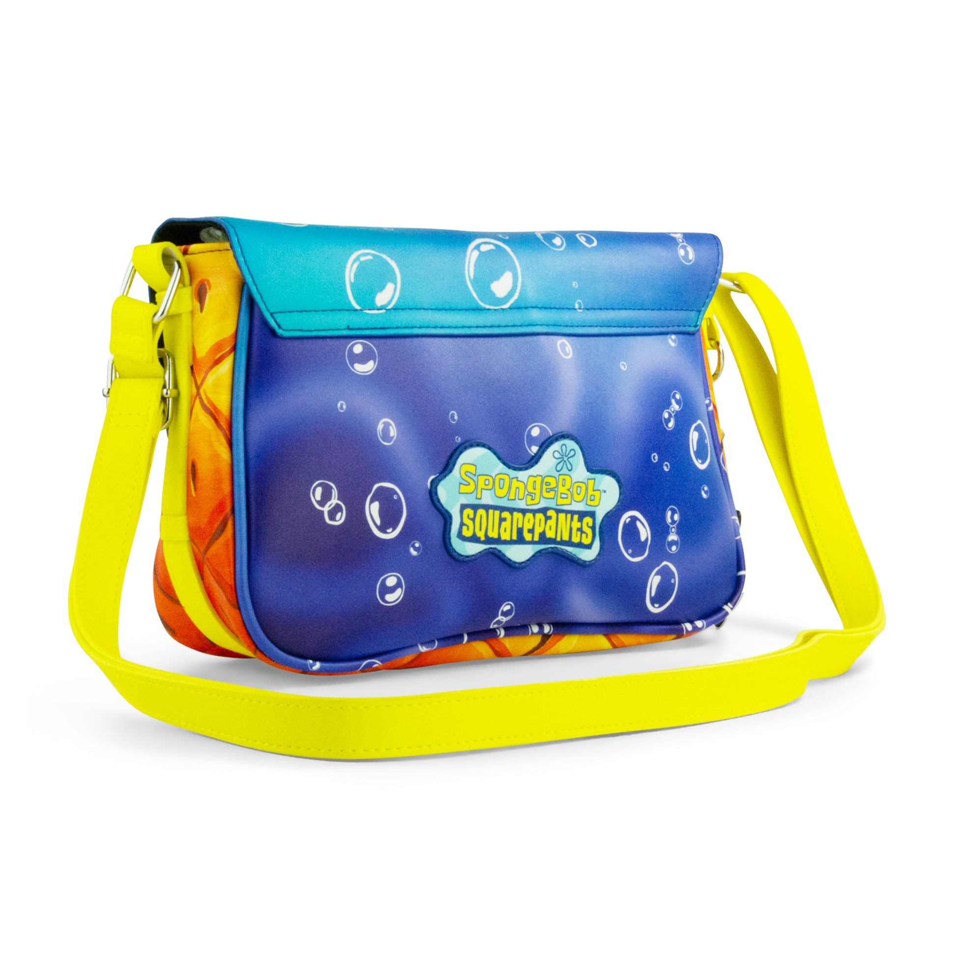 Nickelodeon Bag, Fold Over Crossbody, SpongeBob SquarePants Excited Full Body Pose Applique, Vegan Leather Crossbody Bags SpongeBob SquarePants