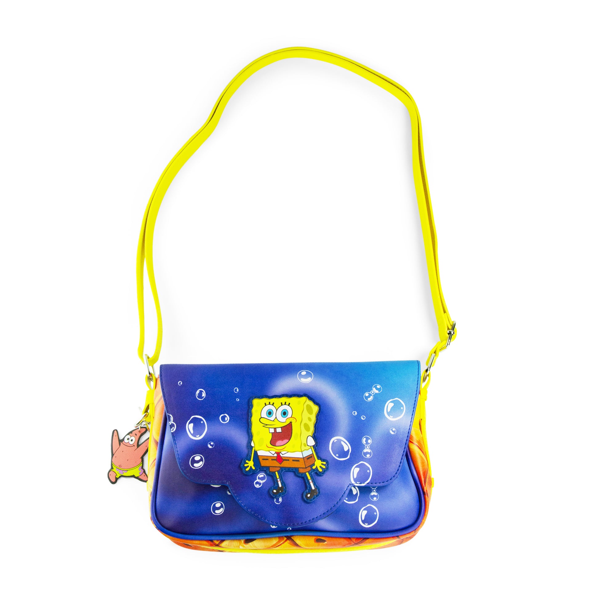 Nickelodeon Bag, Fold Over Crossbody, SpongeBob SquarePants Excited Full Body Pose Applique, Vegan Leather Crossbody Bags SpongeBob SquarePants