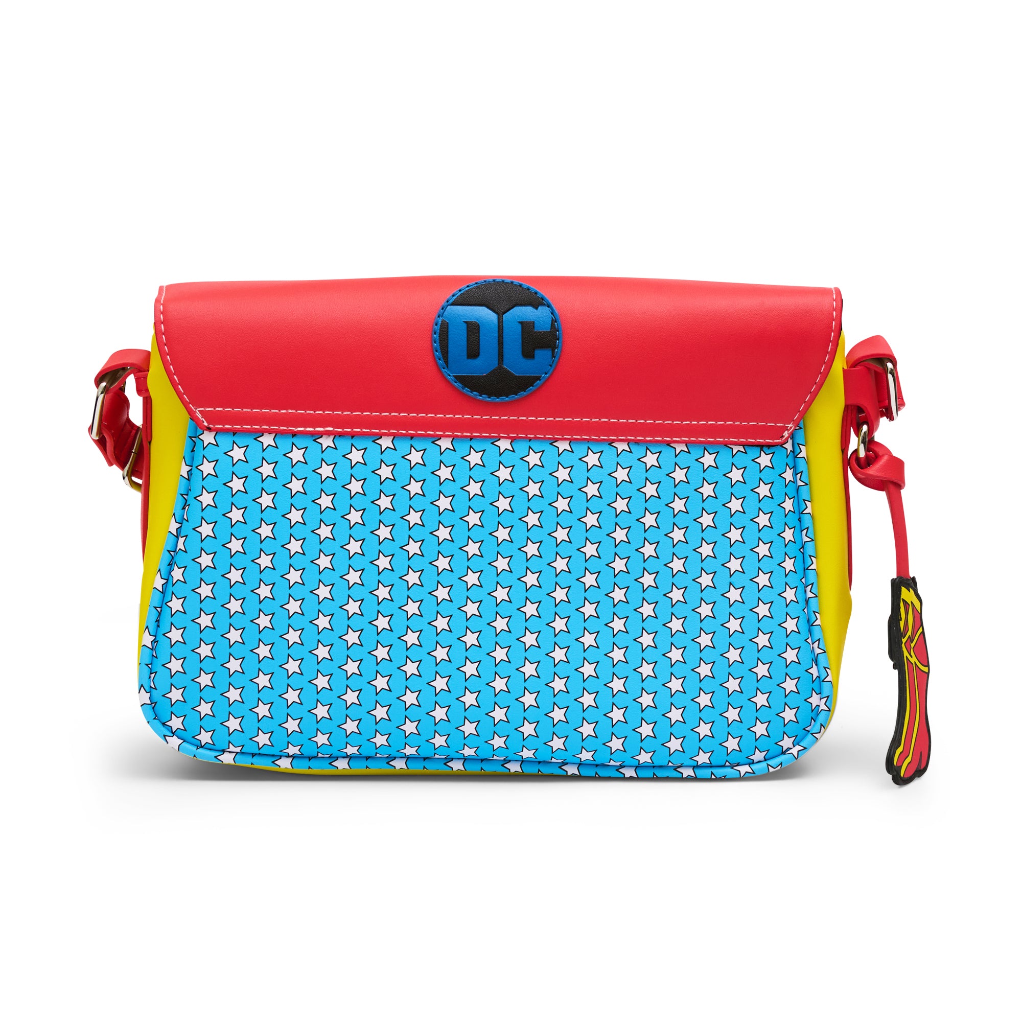 DC Comics Bag, Fold Over Crossbody, Wonder Woman Logo Character Bodice Icons Multi Color, Vegan Leather Crossbody Bags DC Comics