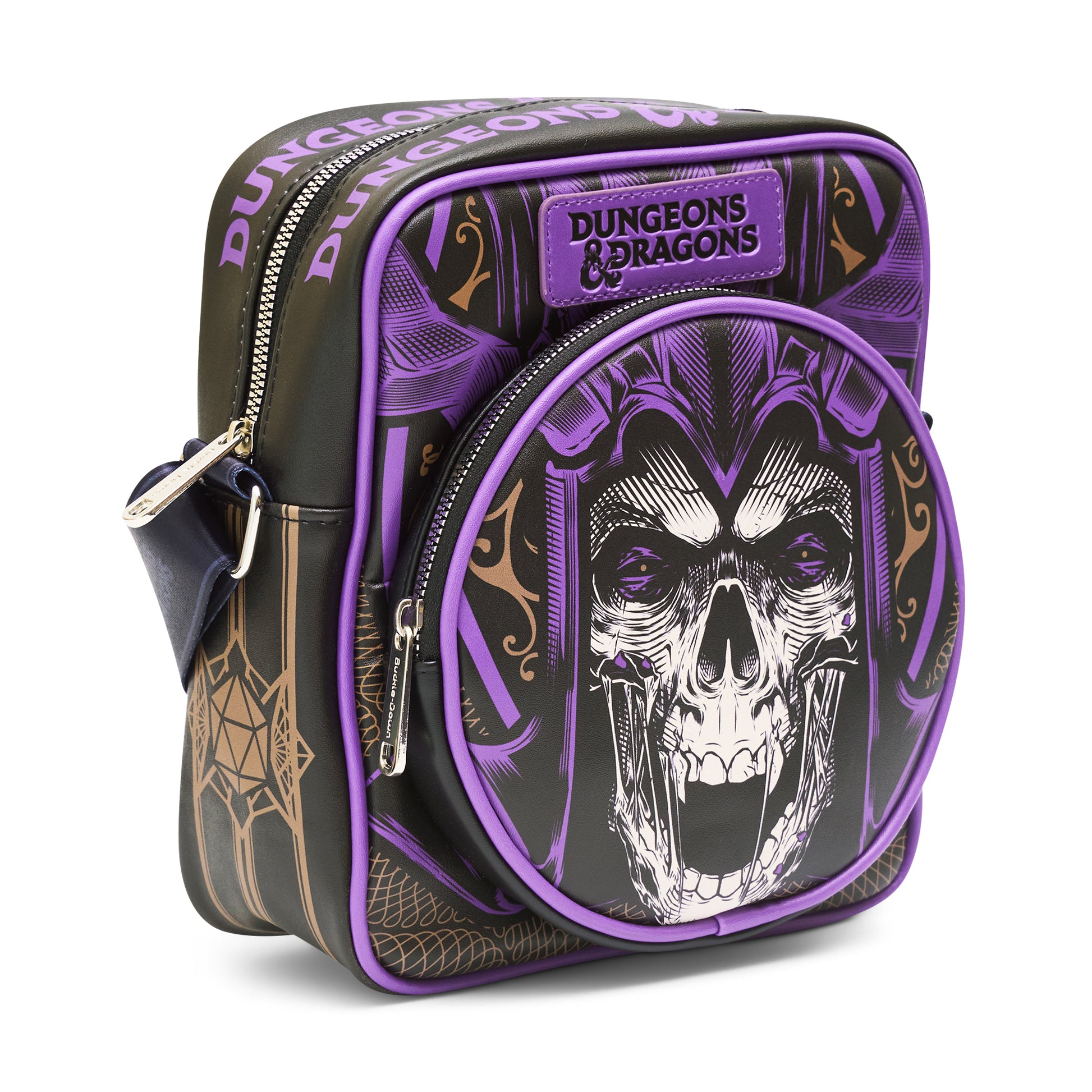 Wizards of the Coast Vegan Leather Crossbody Bag with Front and Back Zip Pocket, Dungeons and Dragons Dungeon Masters Guide Face Icon Black, 8.5" x 10.0" Crossbody Bags Dungeons & Dragons