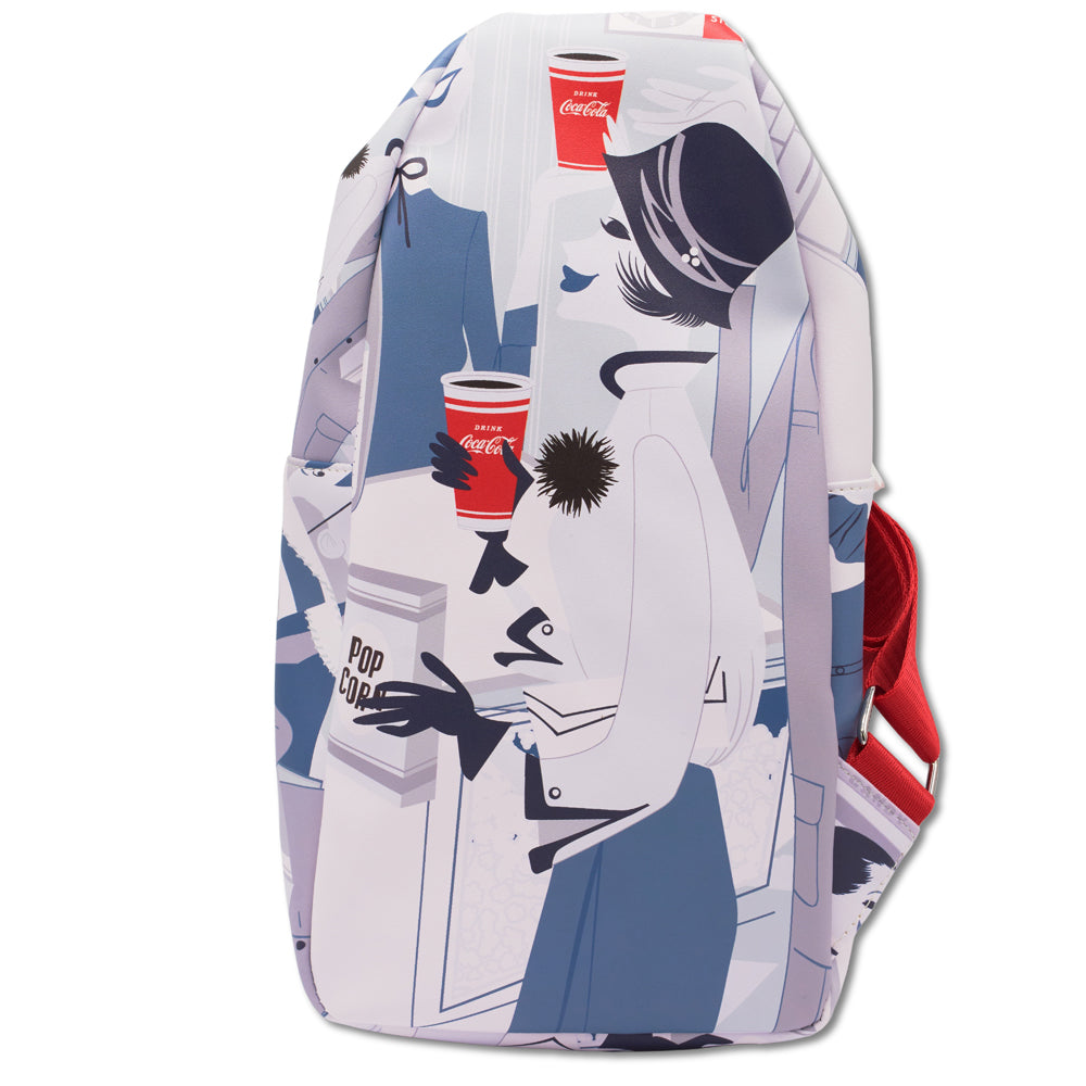 Coca-Cola Vegan Leather Crossbody Sling Bag, Coca Cola Vintage Ad Scenes Grays Black White, 7" x 14"