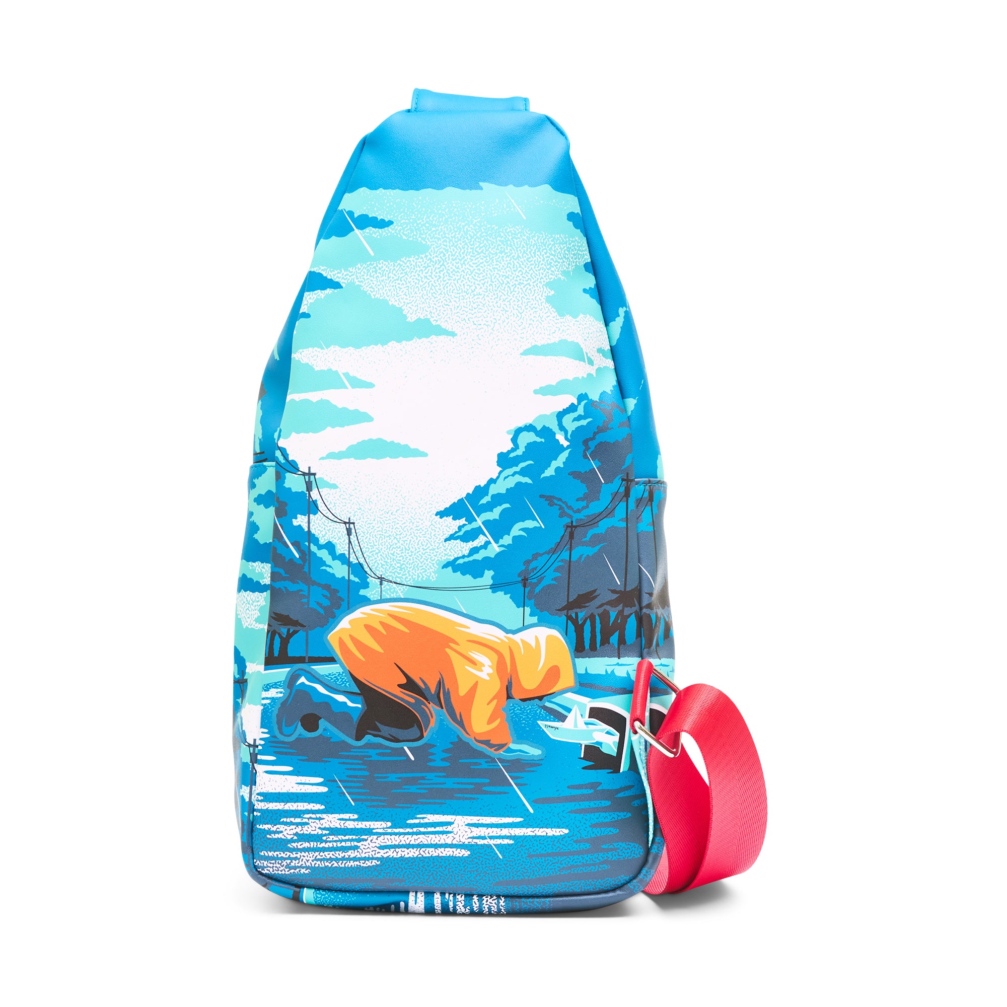 Warner Bros. Horror Movies Vegan Leather Crossbody Sling Bag, It Georgie You'll Float Too Vintage Poster Scene Blues, 7" x 14" Crossbody Bags IT