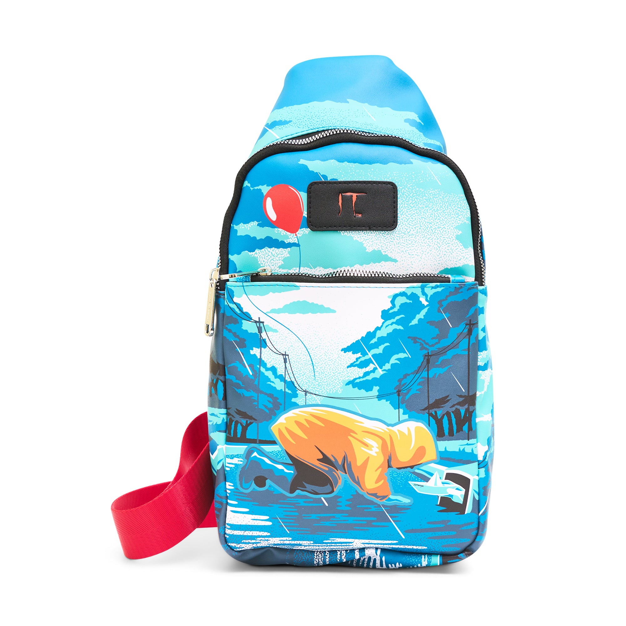 Warner Bros. Horror Movies Vegan Leather Crossbody Sling Bag, It Georgie You'll Float Too Vintage Poster Scene Blues, 7" x 14" Crossbody Bags IT