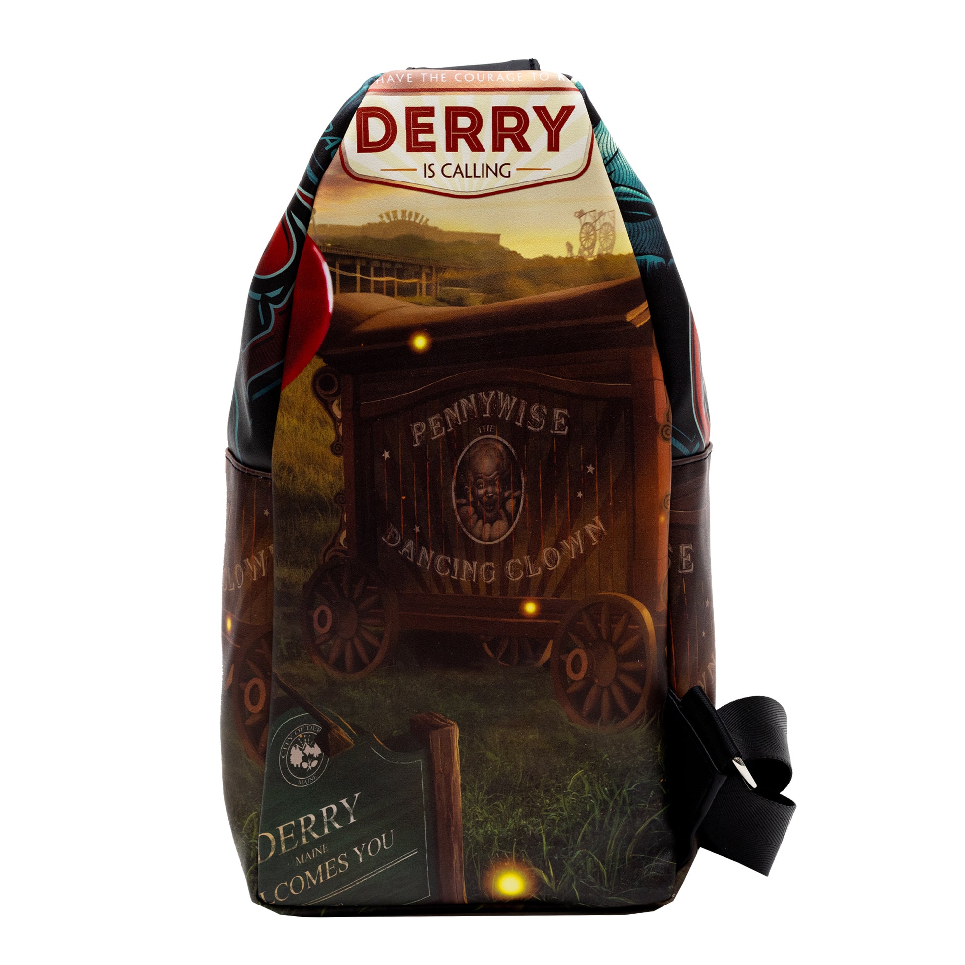 Warner Bros. Horror Movies Vegan Leather Crossbody Sling Bag, It Chapter Two Pennywise Derry Circus Pose, 7" x 14" Crossbody Bags IT