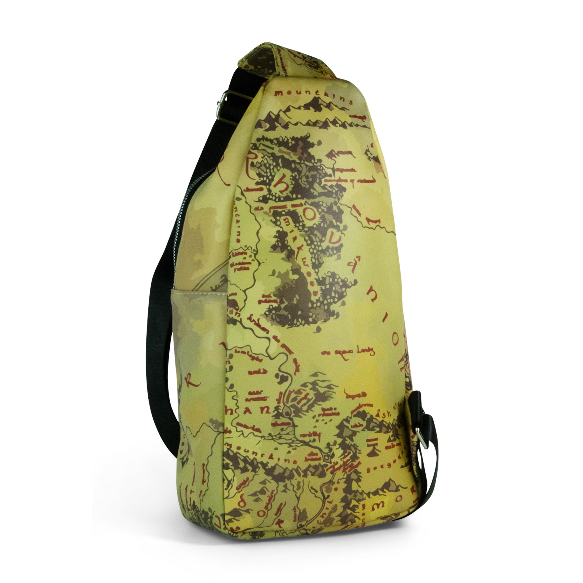 The Lord of the Rings Vegan Leather Crossbody Sling Bag, The Lord of the Rings Middle Earth Text and Map Print Tan, 7" x 14" Crossbody Bags The Lord of the Rings