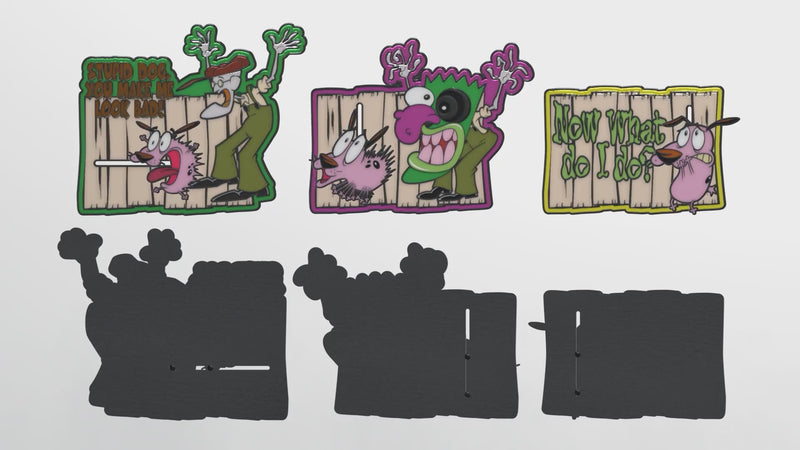 Courage the Cowardly Dog Interactive Mystery Enamel Pin Blind Box Series, Creepy Stuff Happens, Stupid Dog You Make Me Look Bad, Frankenstein, Dog Bowl, Go Get Help, or Now What Do I Do Blind Box Pins Courage the Cowardly Dog