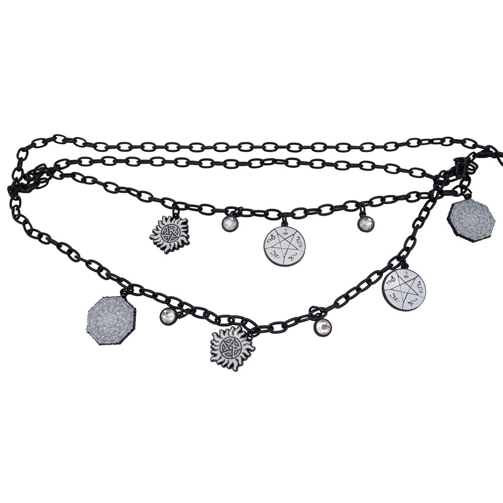 Metal Chain Belt - Black Chain with Supernatural Television Series Charms Metal Chain Belts Supernatural   