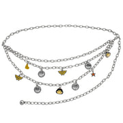 Metal Chain Belt - Silver Chain with Wonder Woman Chibi Face and Logo Charms Metal Chain Belts DC Comics   