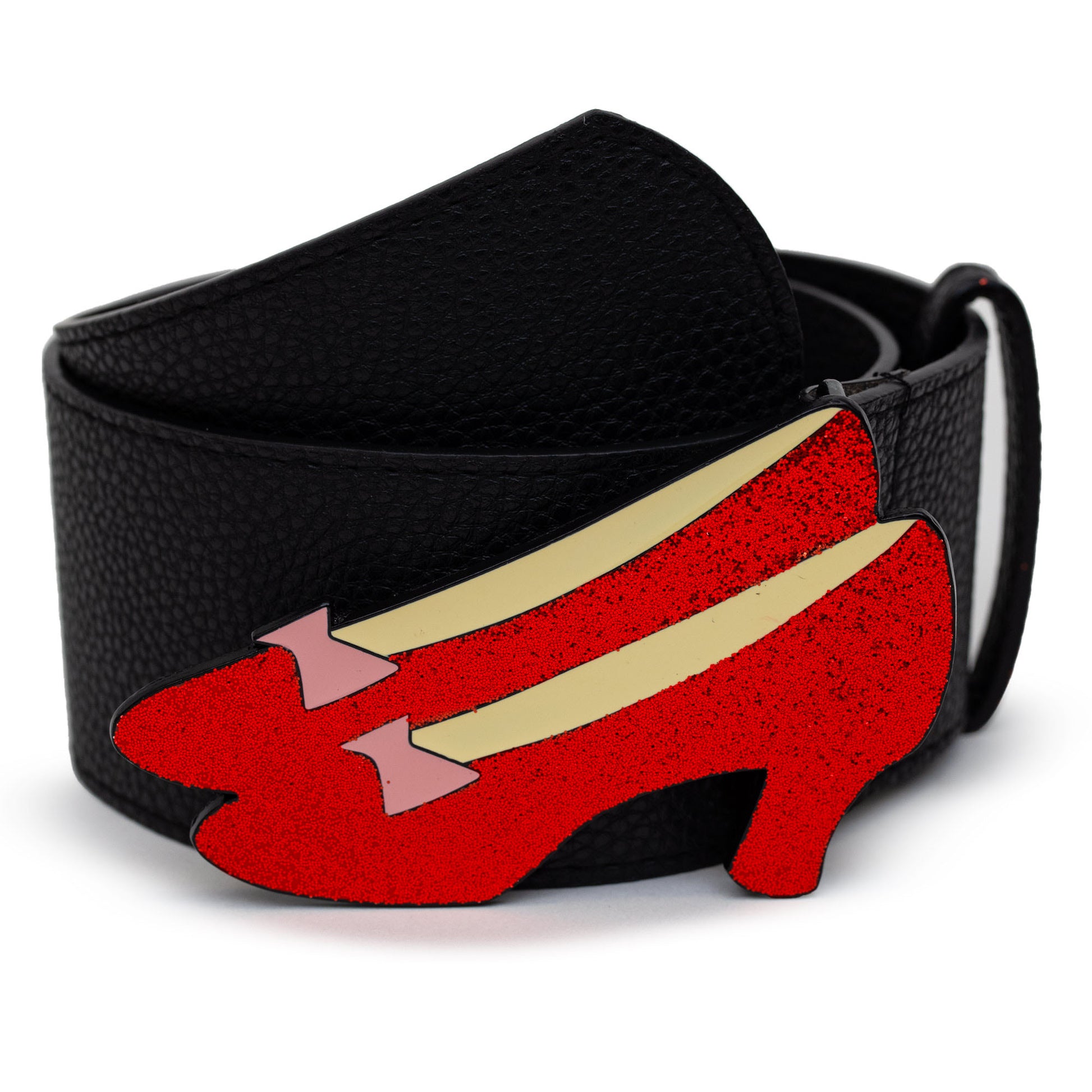 The Wizard of Oz Dorothy's Ruby Red Glitter Slippers Enamel Cast Buckle - Black PU Strap Belt Cast Buckle Belts The Wizard of Oz