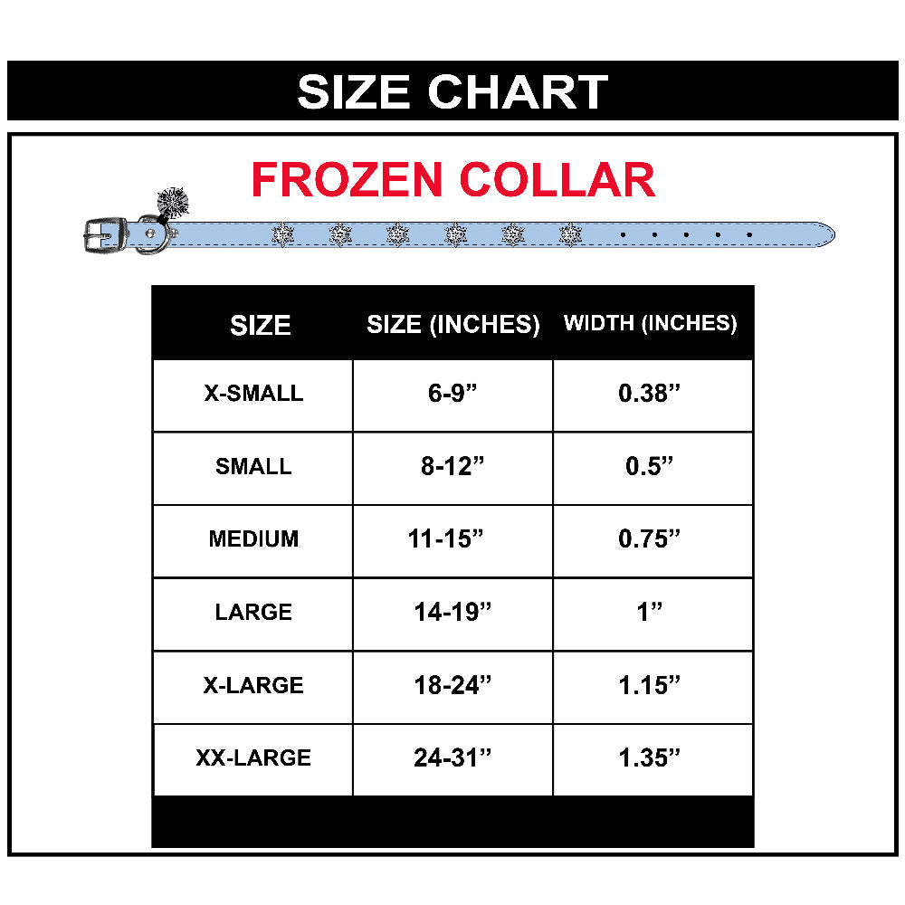 Vegan Leather Dog Collar - Frozen 2 Light Blue PU w Snowflake Embellishments & Metal Charm Imported PU Collars Disney   