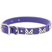 Vegan Leather Dog Collar - Disney Purple PU w Silver Cast Minnie Mouse Bow Embellishments and Charm Imported PU Collars Disney   