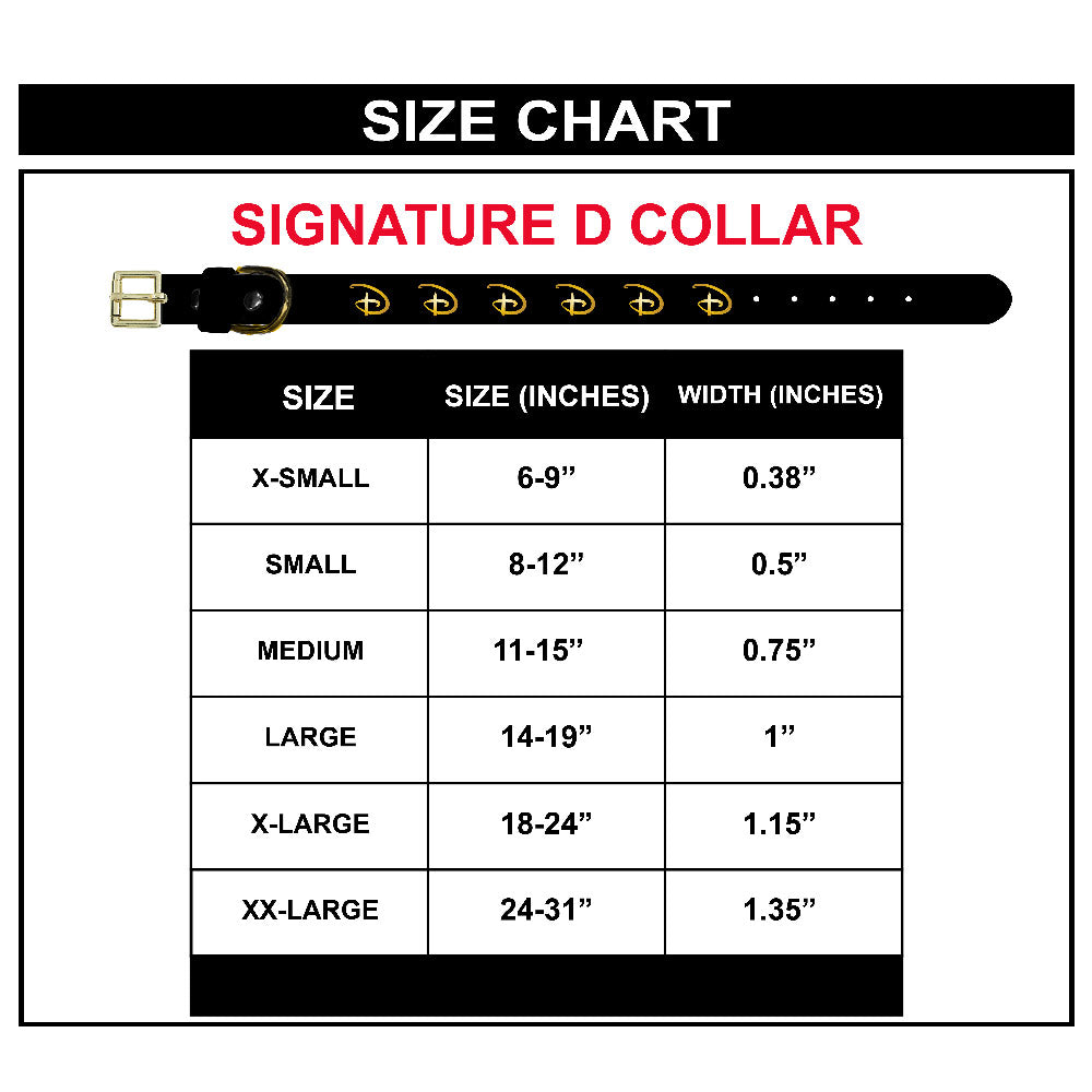 Vegan Leather Dog Collar - Disney Black PU w Gold Cast Signature D Logo Embellishments Imported PU Collars Disney   