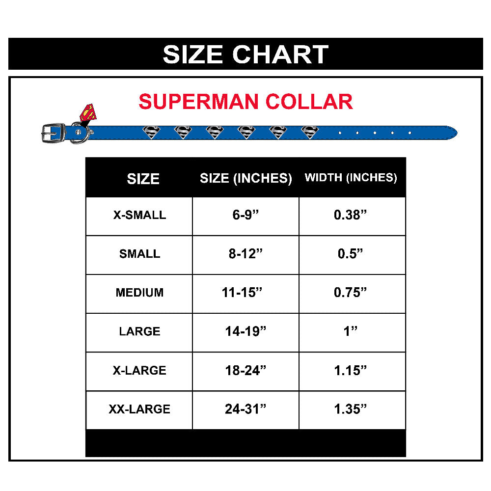 Vegan Leather Dog Collar - Superman Blue with Shield Embellishments & Metal Charm Imported PU Collars DC Comics   
