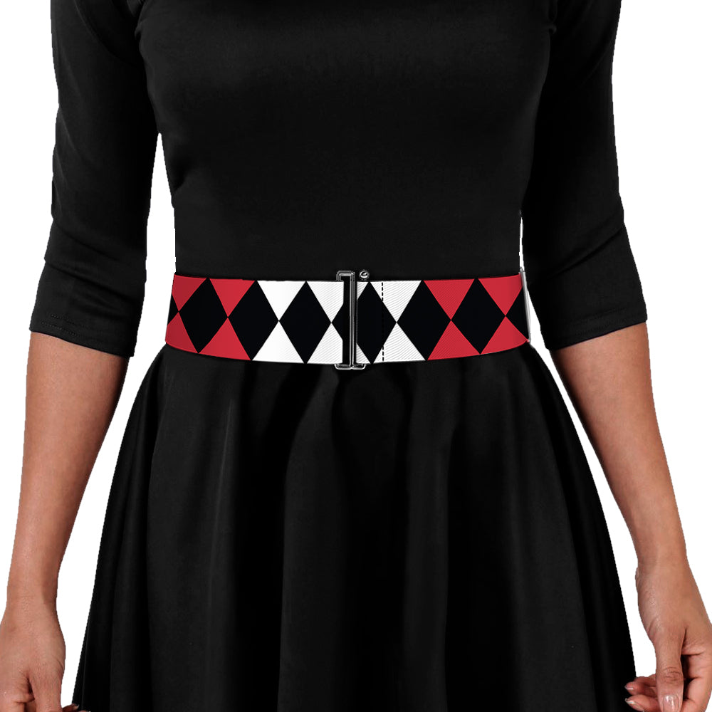 Cinch Waist Belt - Birds of Prey Harley Quinn Diamonds Split White Black Red Black Womens Cinch Waist Belts DC Comics   