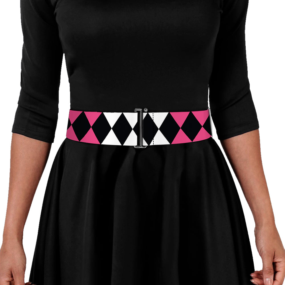 Cinch Waist Belt - Birds of Prey Harley Quinn Diamonds Split White Black Pink Black Womens Cinch Waist Belts DC Comics   