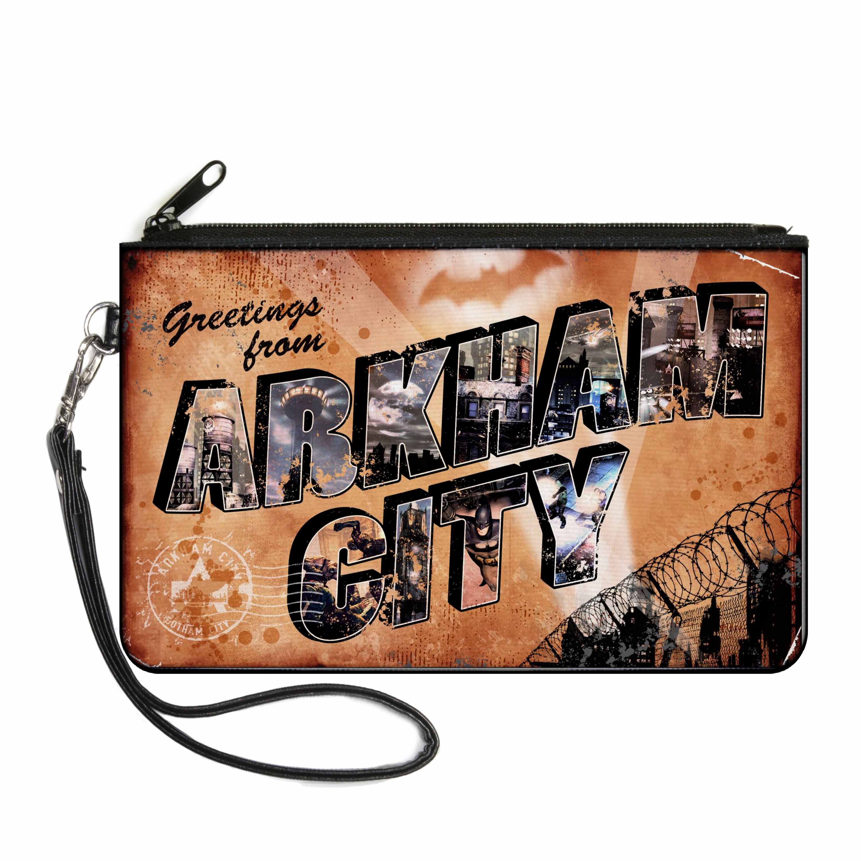 Canvas Zipper Wallet - SMALL - GREETINGS FROM ARKHAM CITY Postcard Tans/City Scenes Canvas Zipper Wallets DC Comics   