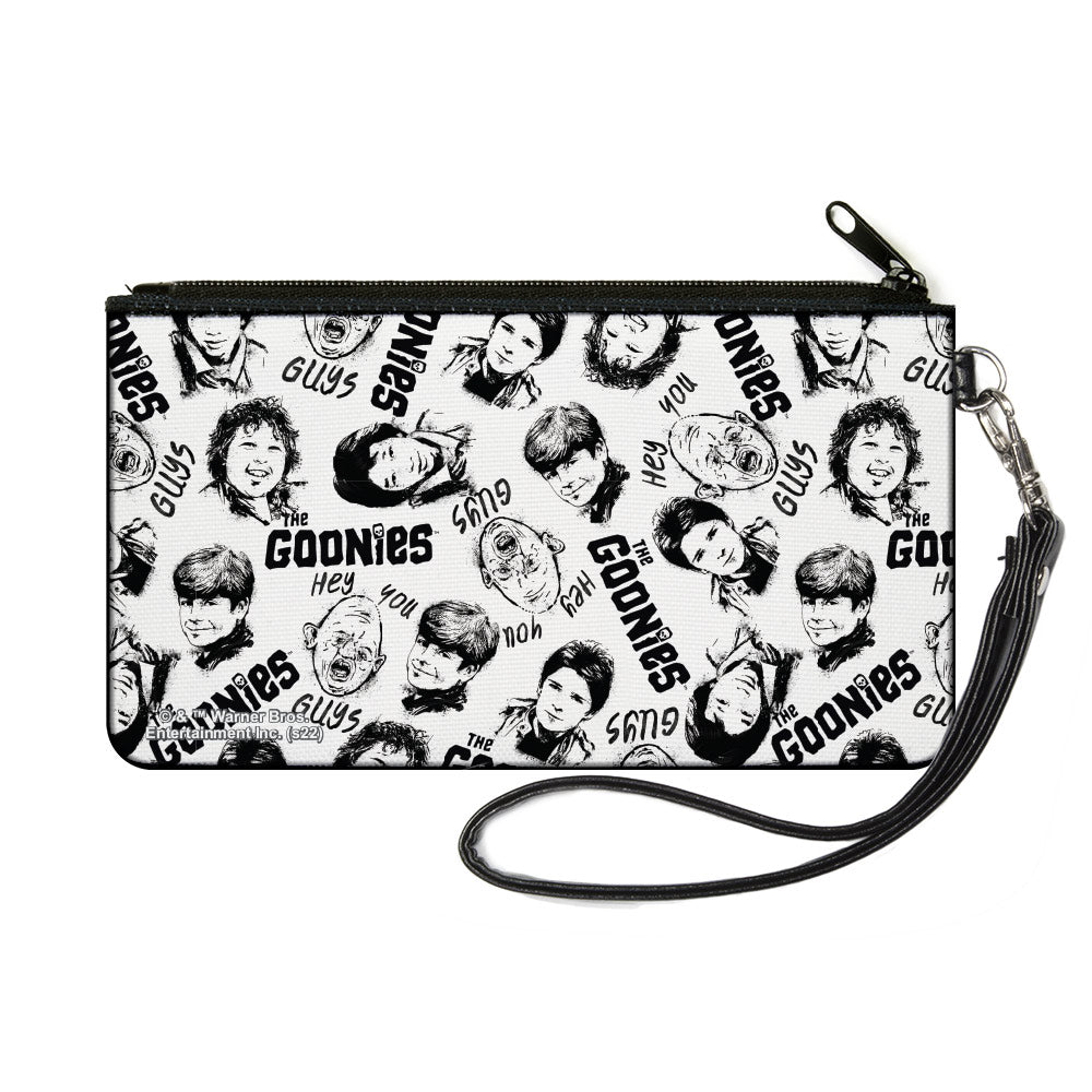 Canvas Zipper Wallet - SMALL - THE GOONIES Character Face Sketch Collage White/Black Canvas Zipper Wallets The Goonies