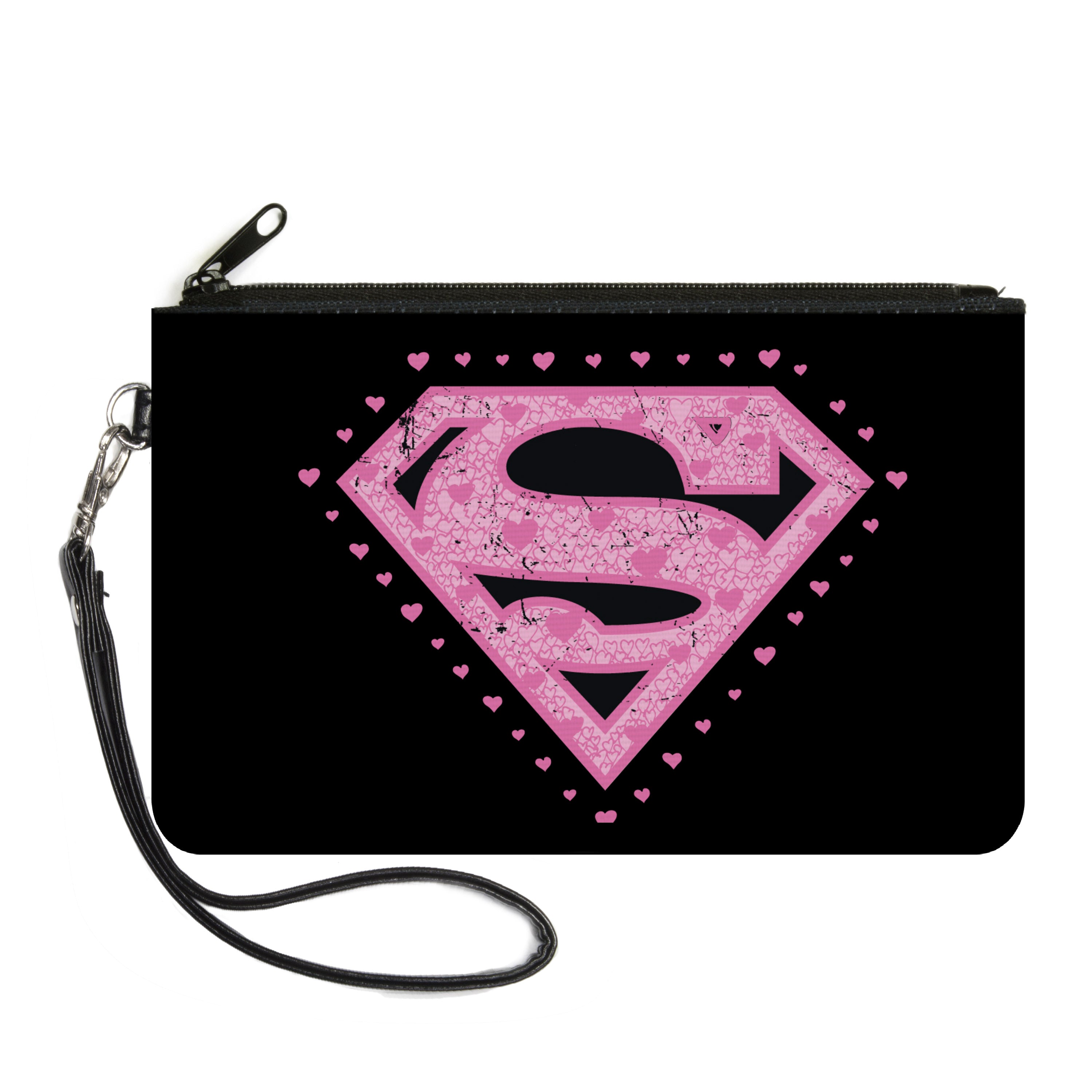 Canvas Zipper Wallet - SMALL - Superman Heart Shield Black/Pinks Canvas Zipper Wallets DC Comics   