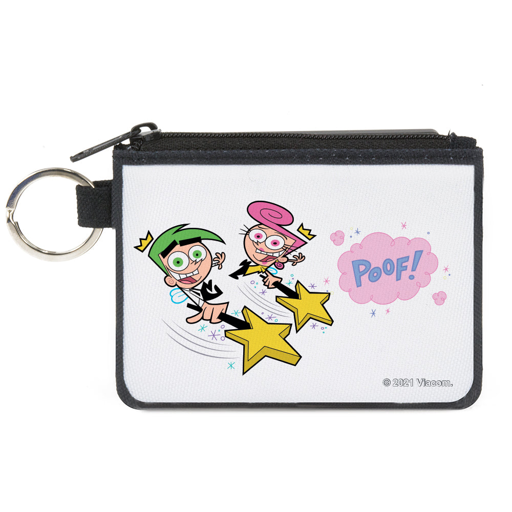 Canvas Zipper Wallet - MINI X-SMALL - THE FAIRLY ODDPARENTS Cosmo and Wanda POOF Pose White Canvas Zipper Wallets The Fairly OddParents