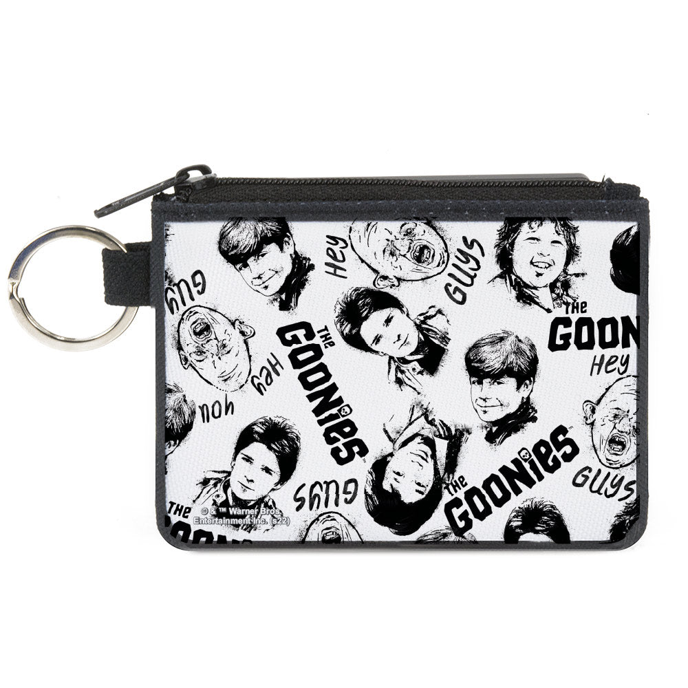 Canvas Zipper Wallet - MINI X-SMALL - THE GOONIES Character Face Sketch Collage White/Black Canvas Zipper Wallets The Goonies