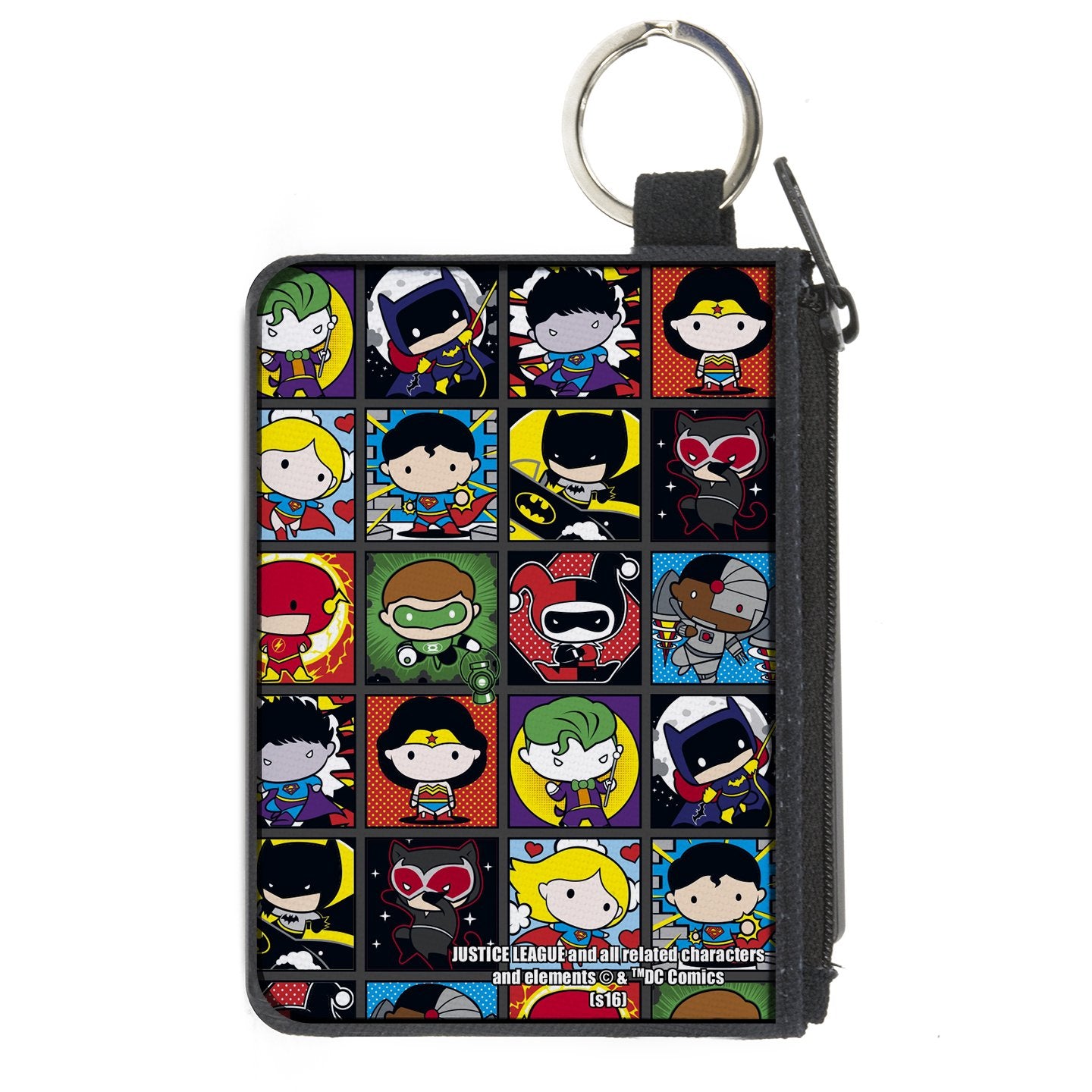 Canvas Zipper Wallet - MINI X-SMALL - Justice League Comics 12-Chibi Character Pose Blocks Canvas Zipper Wallets DC Comics   