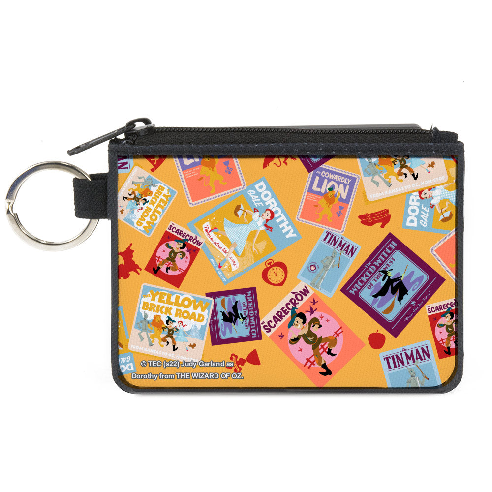 Canvas Zipper Wallet - MINI X-SMALL - The Wizard of Oz Vintage Picture Cards Scattered Yellow Canvas Zipper Wallets The Wizard of Oz