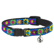 Breakaway Cat Collar with Bell - Funky Flower Drip Blue/Multi Color Breakaway Cat Collars Buckle-Down   