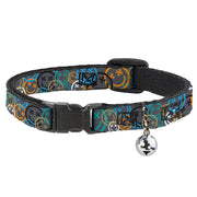 Breakaway Cat Collar with Bell - Smiley Face Crossbones Stacked Gray/Multi Color Breakaway Cat Collars Buckle-Down   