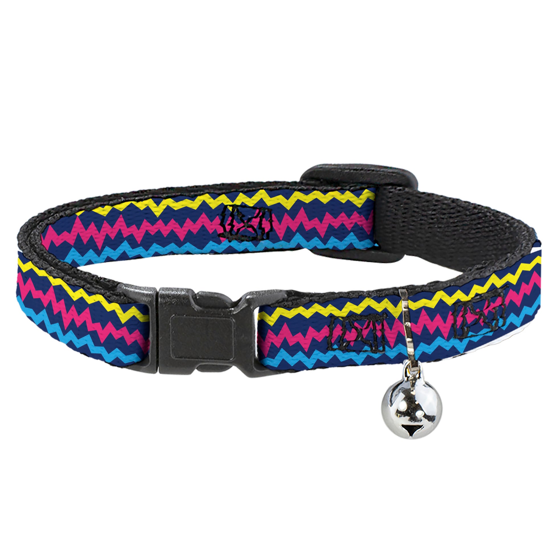 Breakaway Cat Collar with Bell - Scribble Zig Zag Stripe Navy/Multi Color Breakaway Cat Collars Buckle-Down   