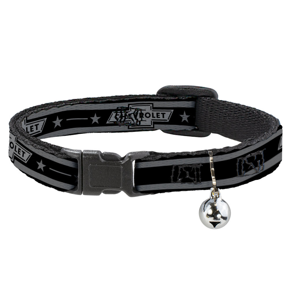 Breakaway Cat Collar with Bell - Vintage CHEVROLET 1934 Bowtie Logo/Stars Stripe Black/Grays Breakaway Cat Collars GM General Motors   