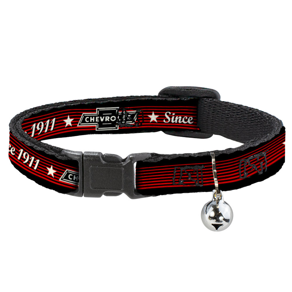 Breakaway Cat Collar with Bell - Vintage CHEVROLET Bowtie SINCE 1911/Stars Stripe Black/Red/Ivory Breakaway Cat Collars GM General Motors   