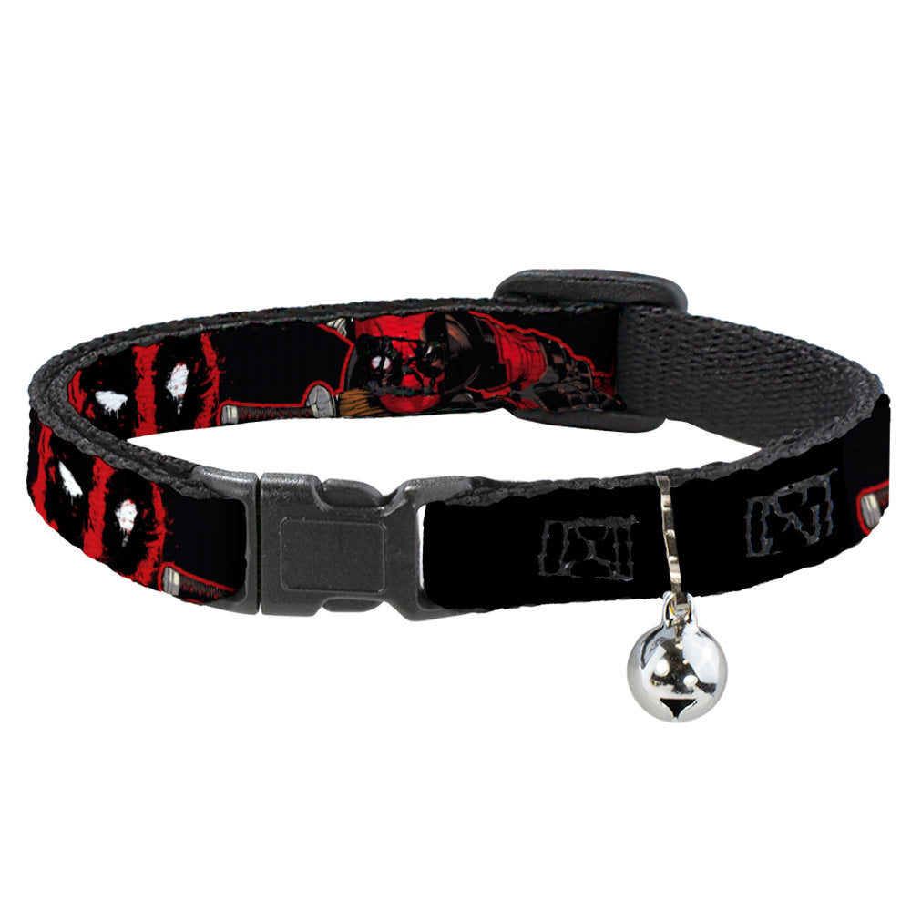 Breakaway Cat Collar with Bell - Deadpool 2-Action Poses/Splatter Logo Black/Red/White Breakaway Cat Collars Marvel Comics   