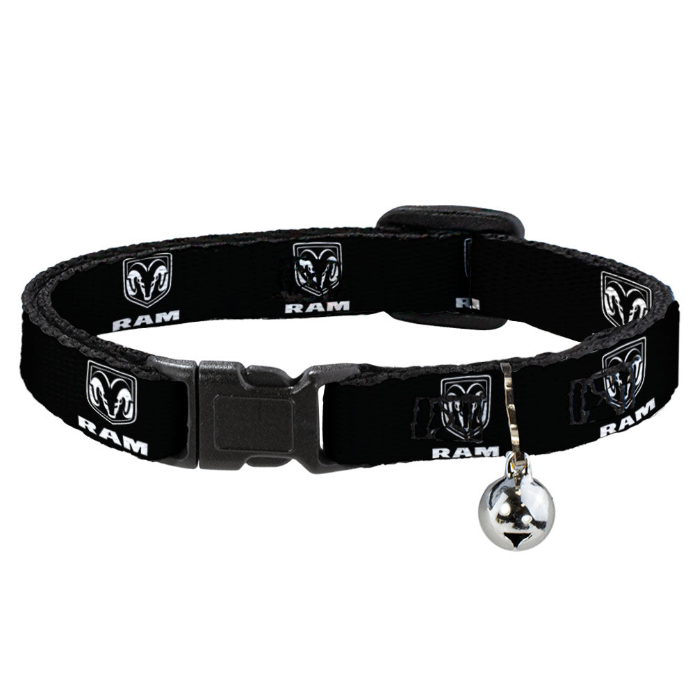 Breakaway Cat Collar with Bell - RAM Shield Logo/Bold Text Black/White Breakaway Cat Collars Dodge   