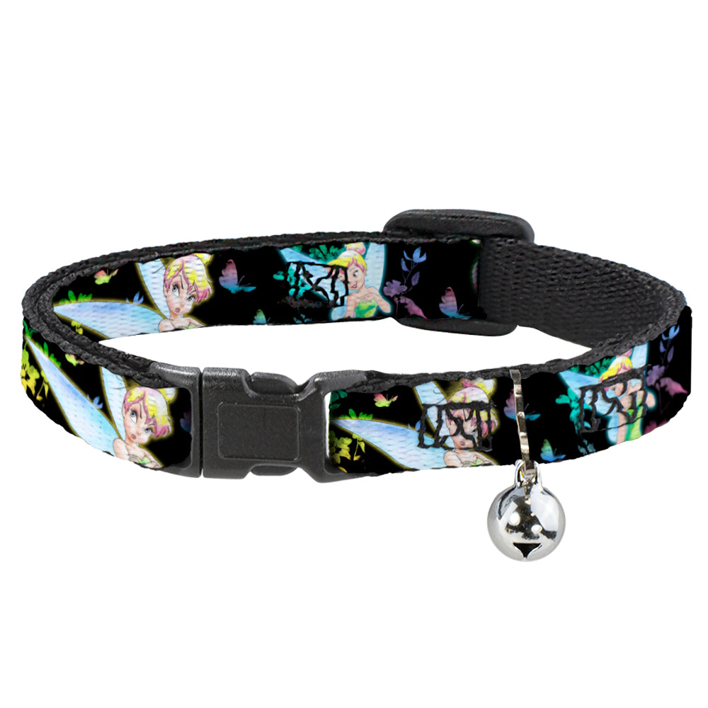 Breakaway Cat Collar with Bell - Glowing Tinker Bell Poses/Butterflies & Flowers Black/Multi Neon Breakaway Cat Collars Disney   